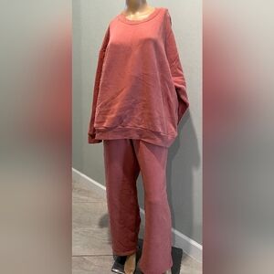 Lands' End 2 pc Sweatpants & Sweatshirt Set in Rose Clay Size L New With…